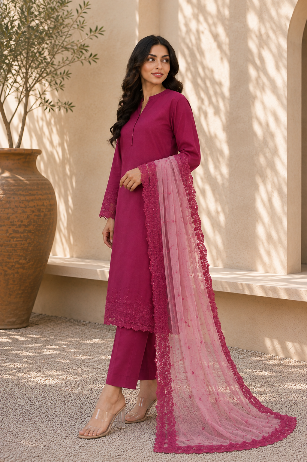 Alkaram unstitched 3 Piece Embroidered Suit for Women | Lawn Shirt, Chiffon Dupatta & Cambric Pants