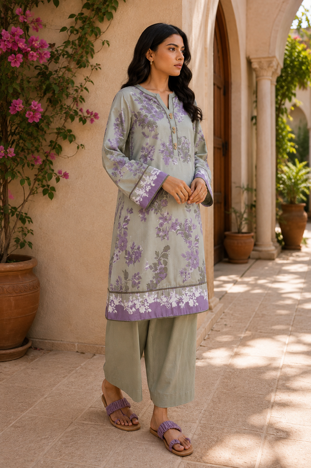Alkaram 3-Piece Printed Lawn Suit – Unstitched Printed Shirt, Lawn Dupatta & Dyed Trouser