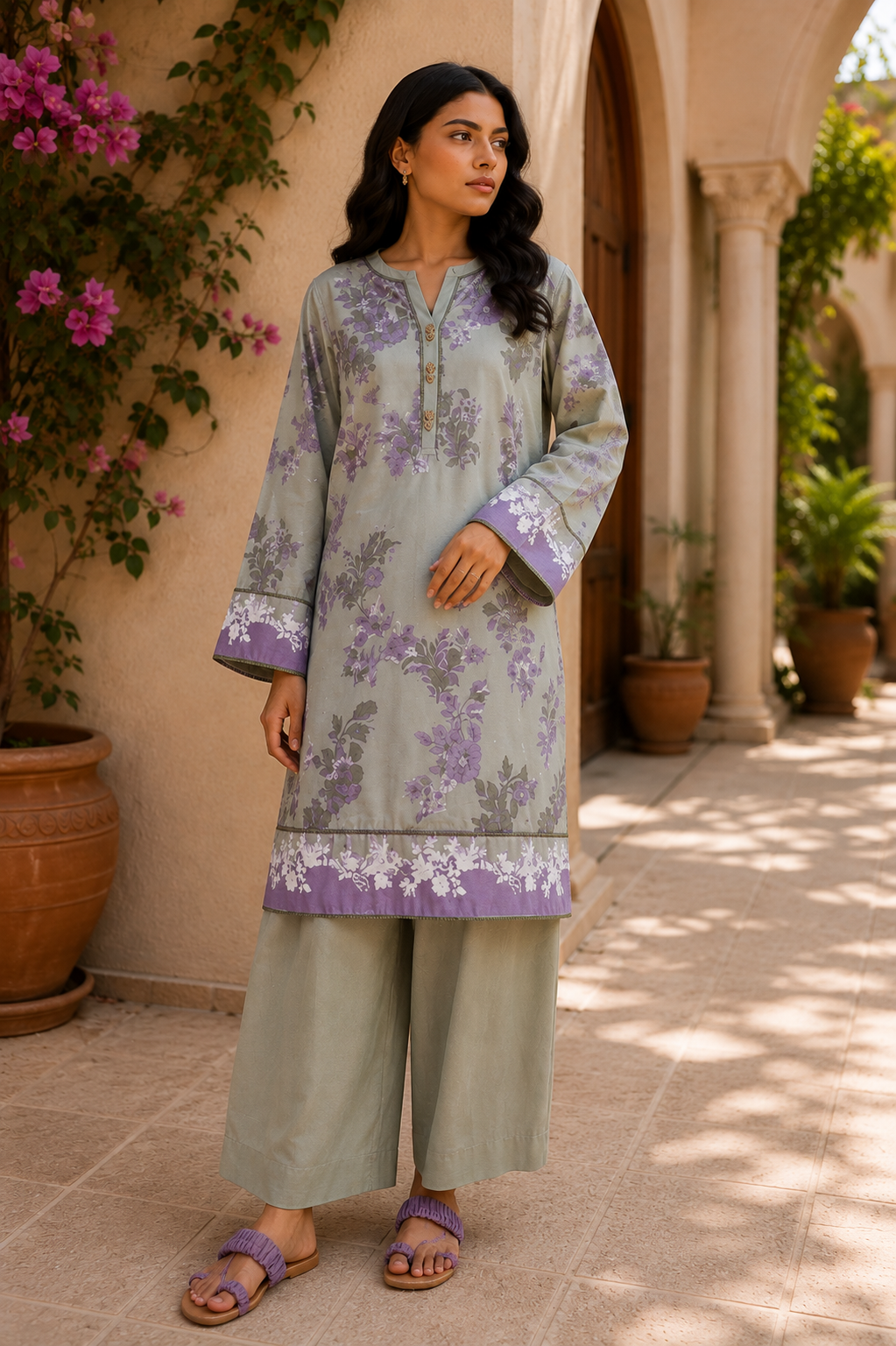 Alkaram 3-Piece Printed Lawn Suit – Unstitched Printed Shirt, Lawn Dupatta & Dyed Trouser