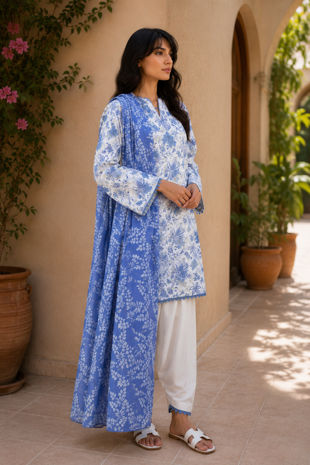 Alkaram 3-Piece Printed Lawn Suit – Unstitched Printed Shirt, Lawn Dupatta & Dyed Trouser