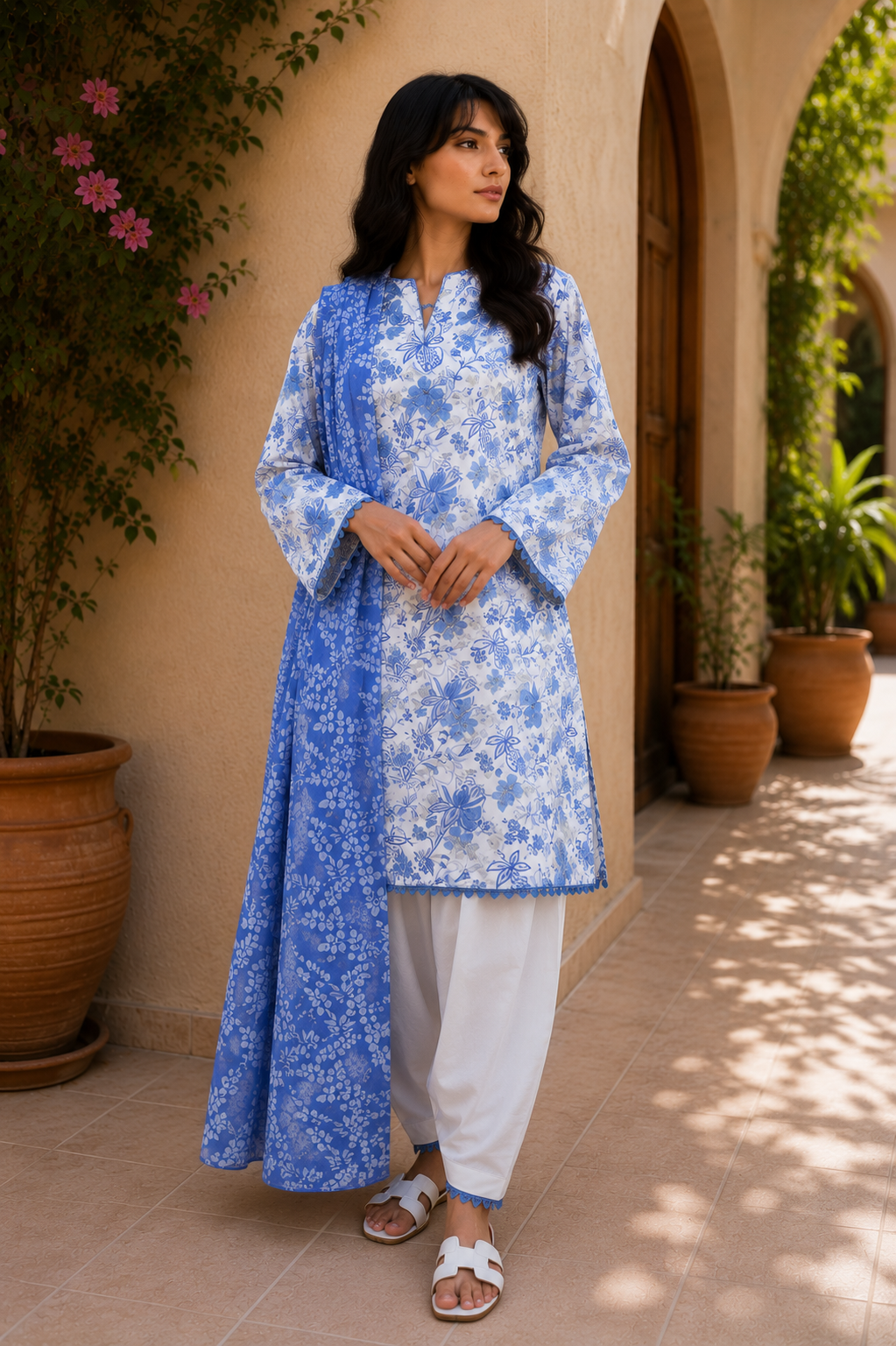Alkaram 3-Piece Printed Lawn Suit – Unstitched Printed Shirt, Lawn Dupatta & Dyed Trouser