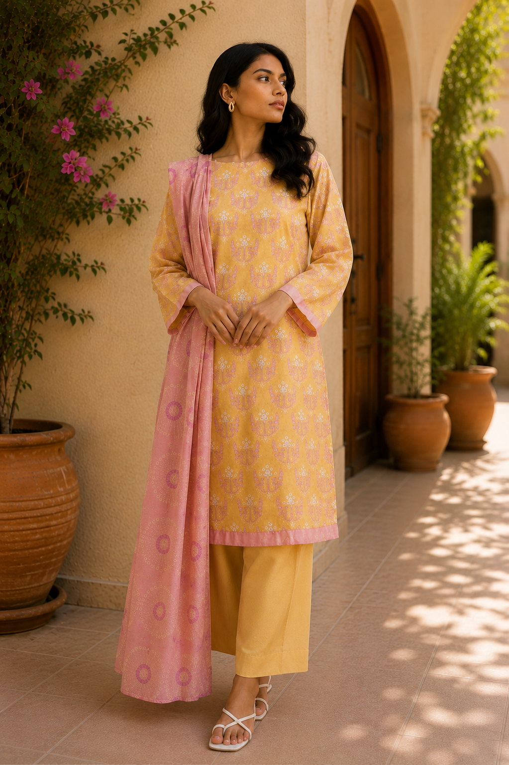 Alkaram 3-Piece Printed Lawn Suit – Unstitched Printed Shirt, Lawn Dupatta & Dyed Trouser