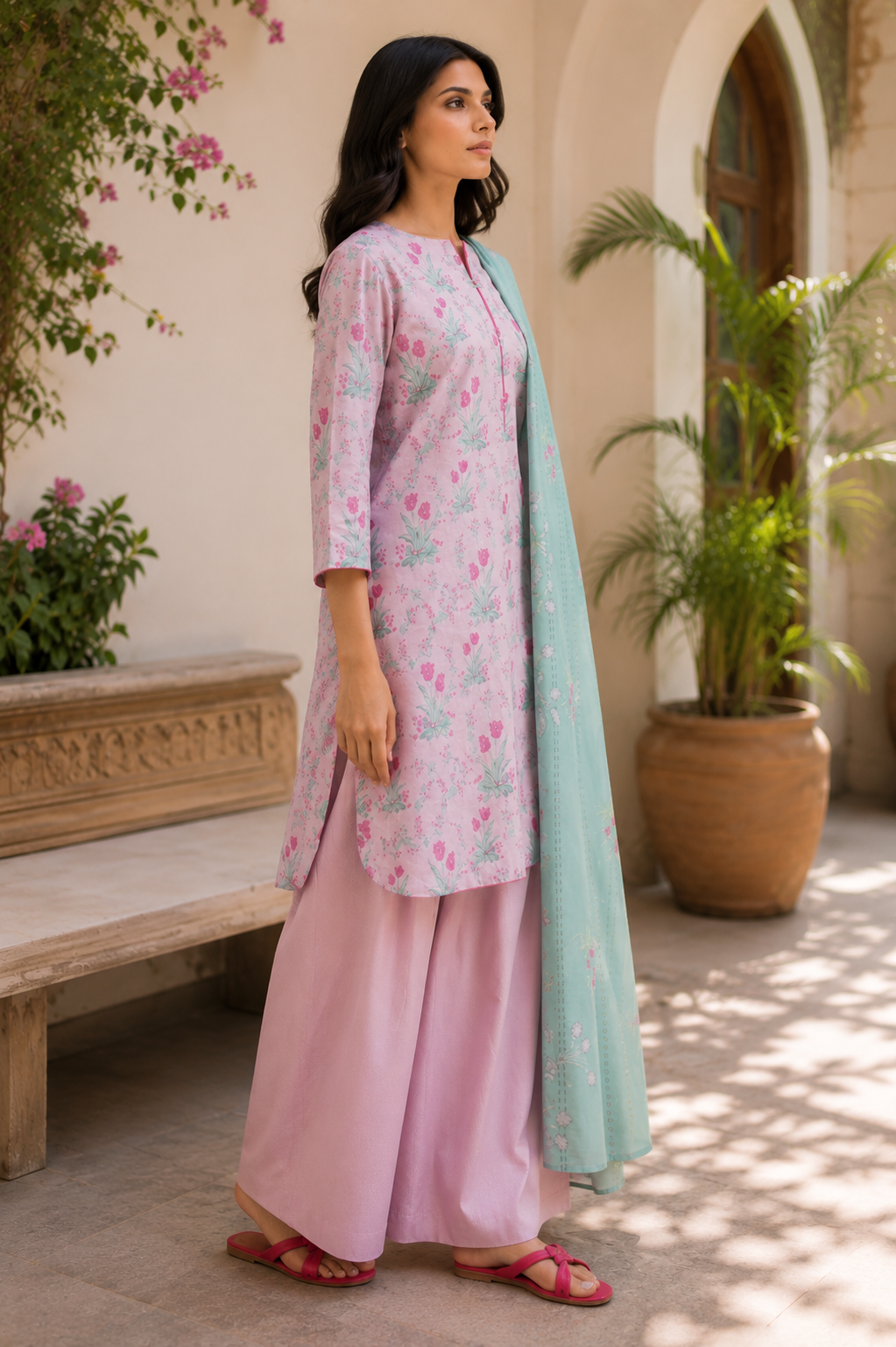 Alkaram 3-Piece Printed Lawn Suit – Unstitched Printed Shirt, Lawn Dupatta & Dyed Trouser