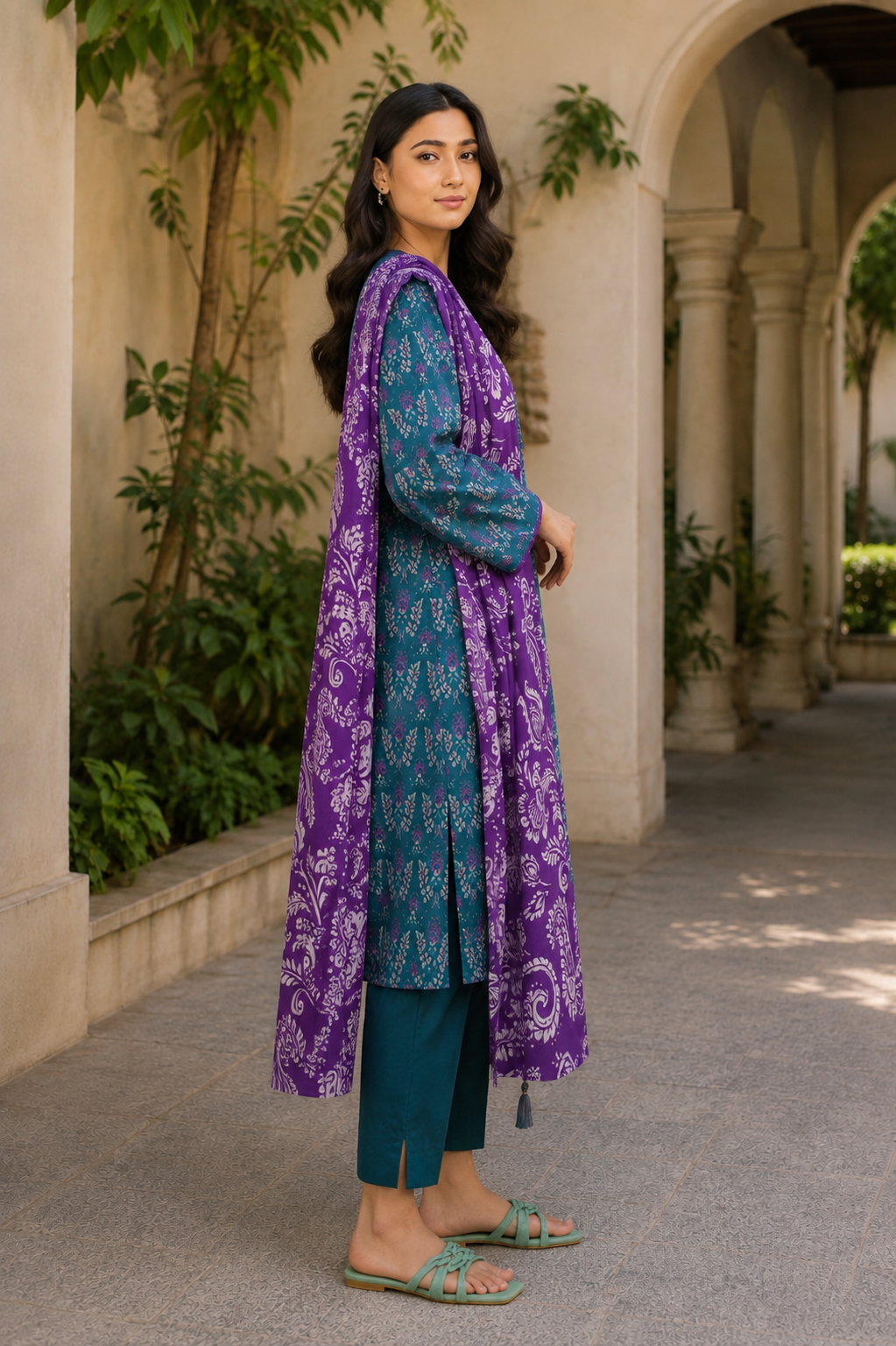 Alkaram 3-Piece Printed Lawn Suit – Unstitched Printed Shirt, Lawn Dupatta & Dyed Trouser