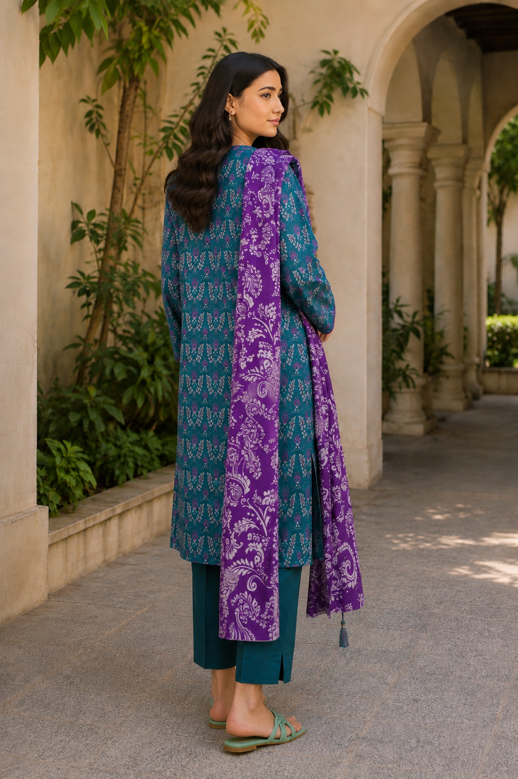 Alkaram 3-Piece Printed Lawn Suit – Unstitched Printed Shirt, Lawn Dupatta & Dyed Trouser