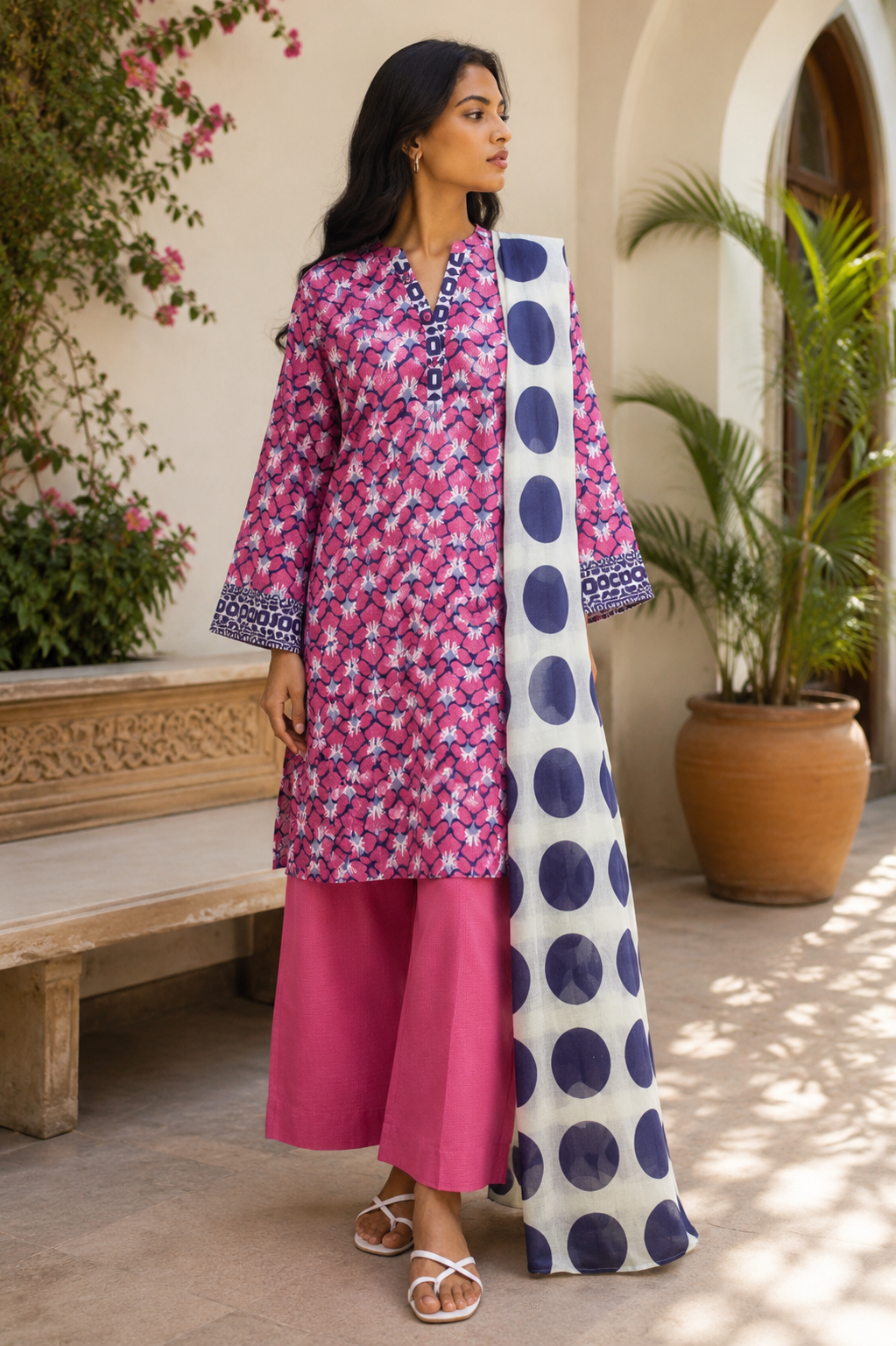 Alkaram 3-Piece Printed Lawn Suit – Unstitched Printed Shirt, Lawn Dupatta & Dyed Trouser
