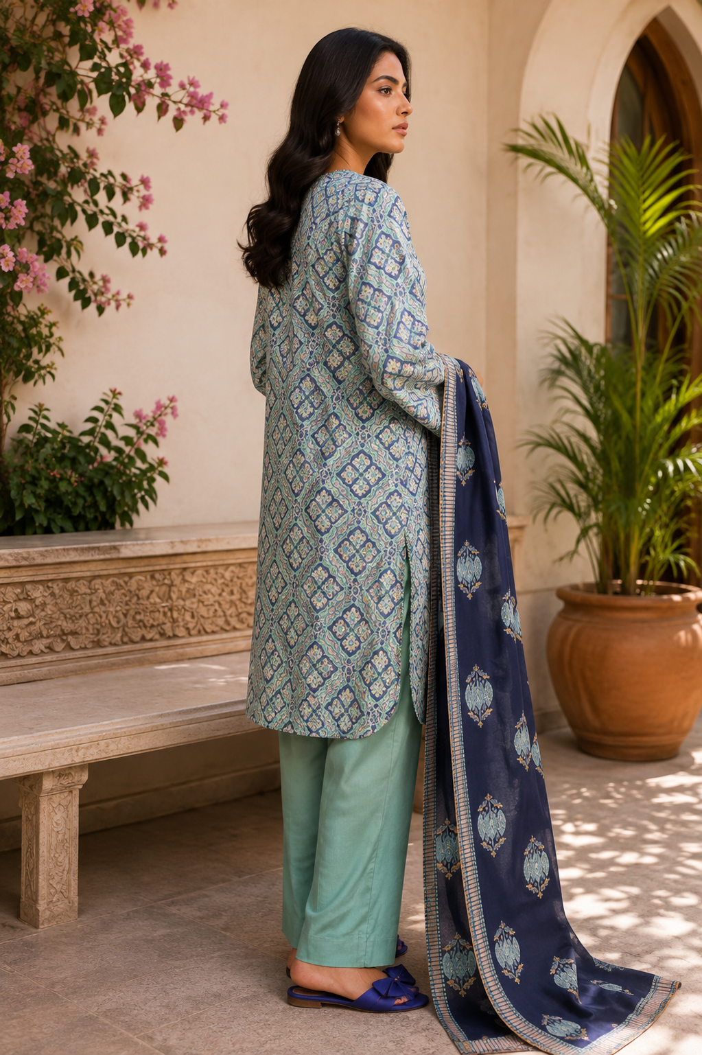 Alkaram 3-Piece Printed Lawn Suit – Unstitched Printed Shirt, Lawn Dupatta & Dyed Trouser