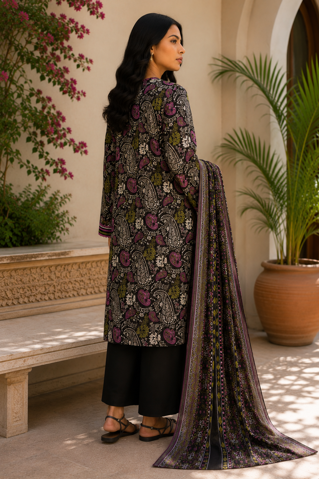 Alkaram 3-Piece Printed Lawn Suit – Unstitched Printed Shirt, Lawn Dupatta & Dyed Trouser