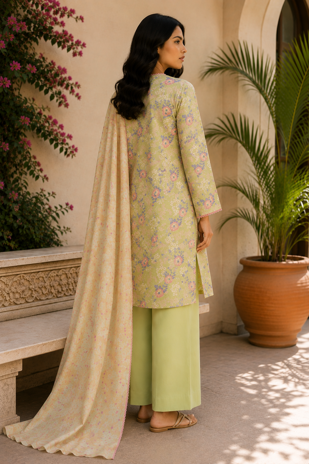Alkaram 3-Piece Printed Lawn Suit – Unstitched Printed Shirt, Lawn Dupatta & Dyed Trouser