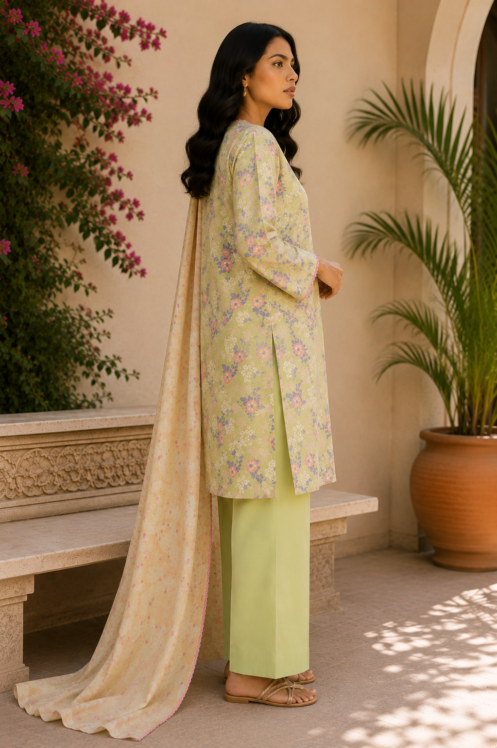 Alkaram 3-Piece Printed Lawn Suit – Unstitched Printed Shirt, Lawn Dupatta & Dyed Trouser