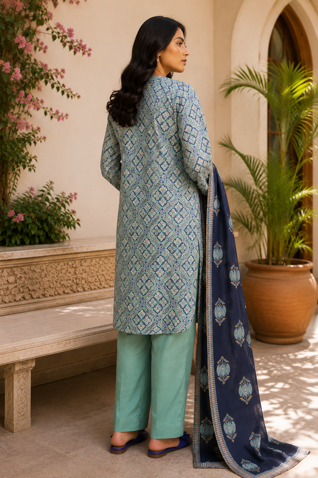 Alkaram 3-Piece Printed Lawn Suit – Unstitched Printed Shirt, Lawn Dupatta & Dyed Trouser