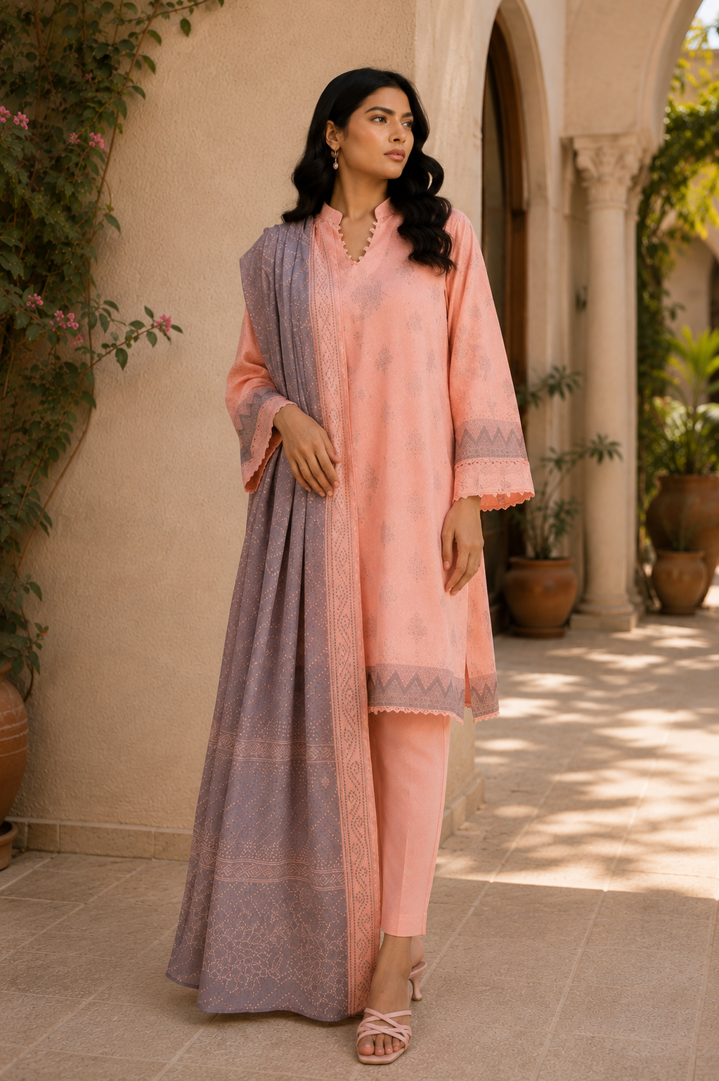 Alkaram 3-Piece Printed Lawn Suit – Unstitched Printed Shirt, Lawn Dupatta & Dyed Trouser