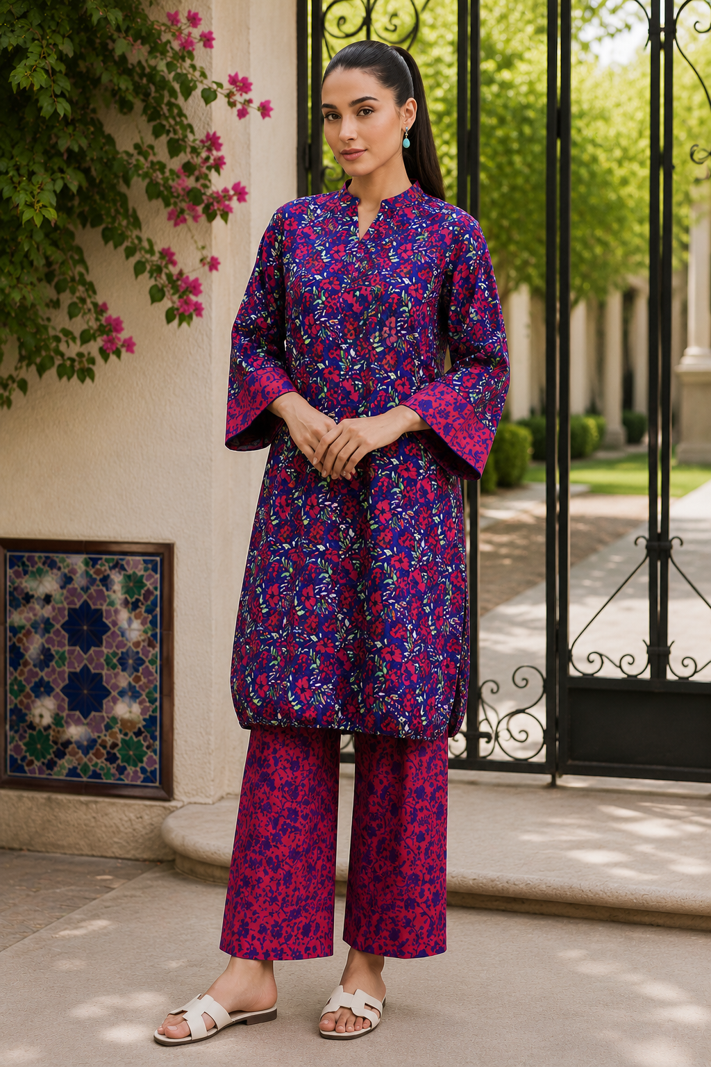 Alkaram Silver Basics 2-Piece Printed Khaddar Suit – Unstitched Shirt & Trouser | Coat Set