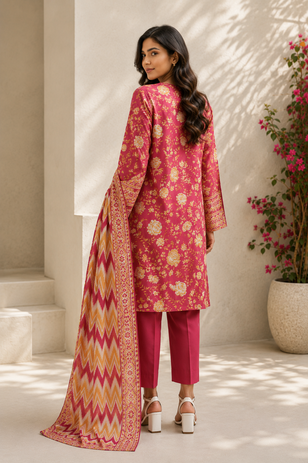 Saya 3 Piece Printed Lawn Suit for Women Unstitched Suit/|Shirt, Dupatta & Dyed Cambric Trouser