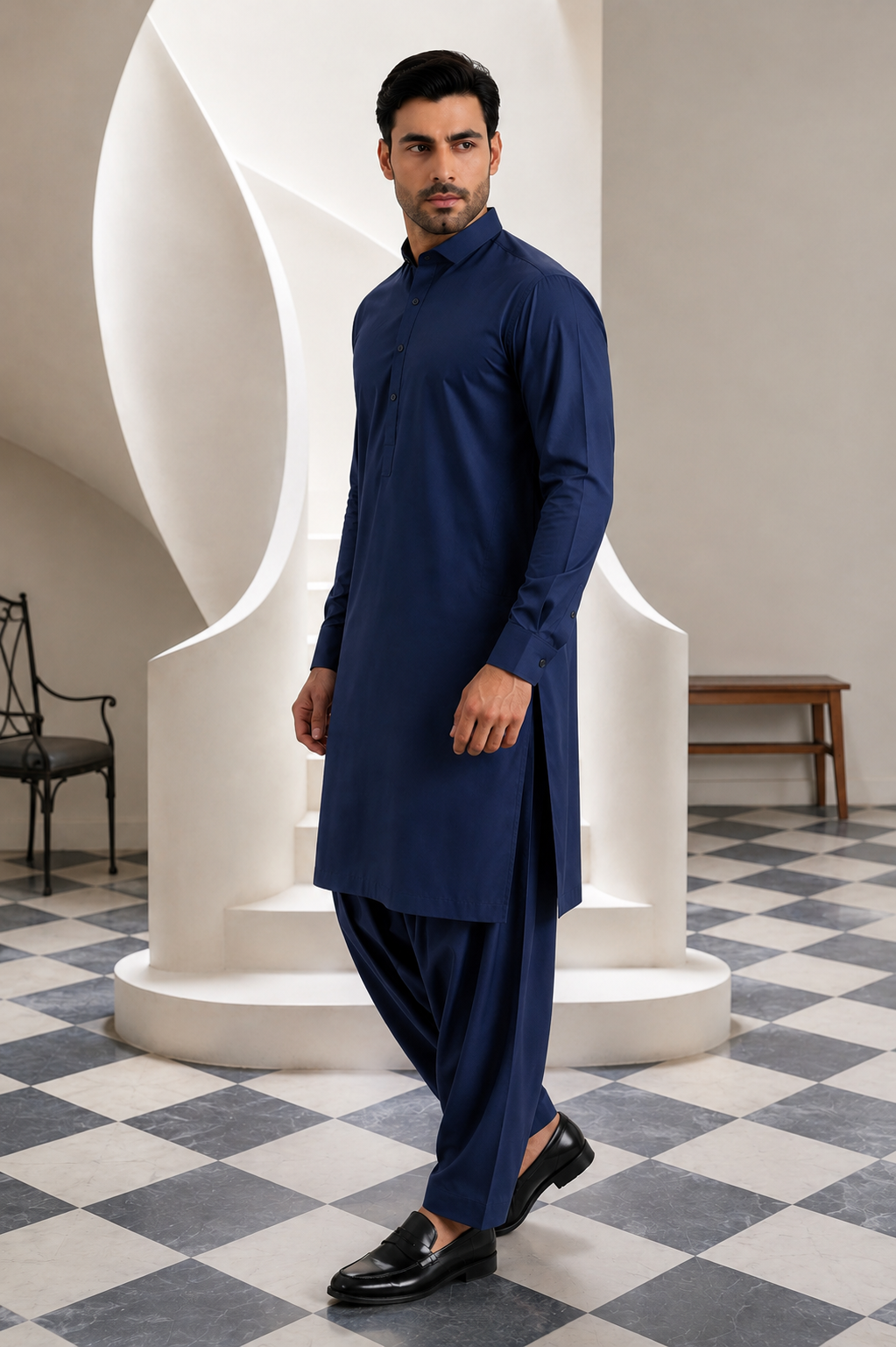 GulAhmed Men’s Unstitched Suit | Superior Quality Soft Cotton Men’s Collection /Navy Blue