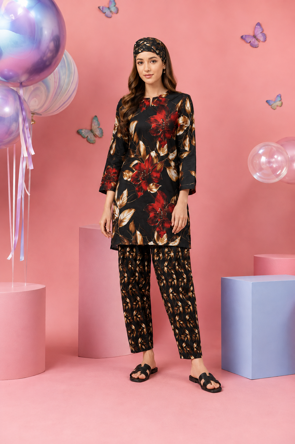 Regalia Cocoon 6 Chapter Floral Printed UNSTITCHED SUIT Printed 2 Piece Suit for Women