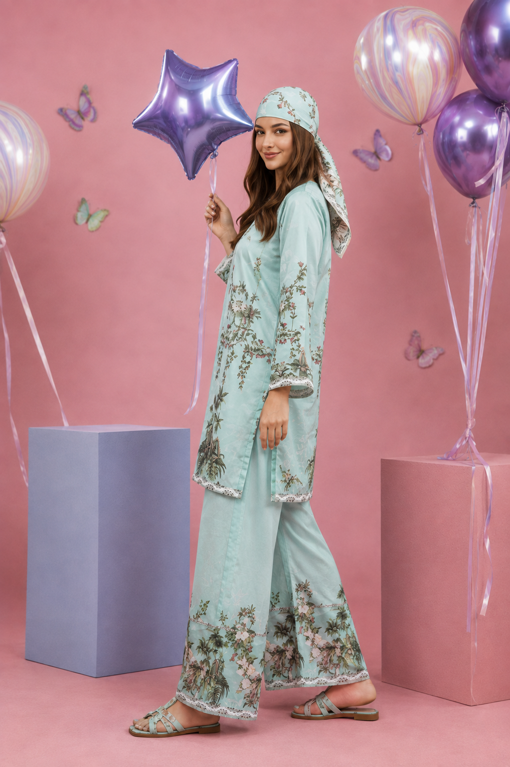 Regalia Cocoon 6 Chapter Floral Printed UNSTITCHED SUIT Printed 2 Piece Suit for Women