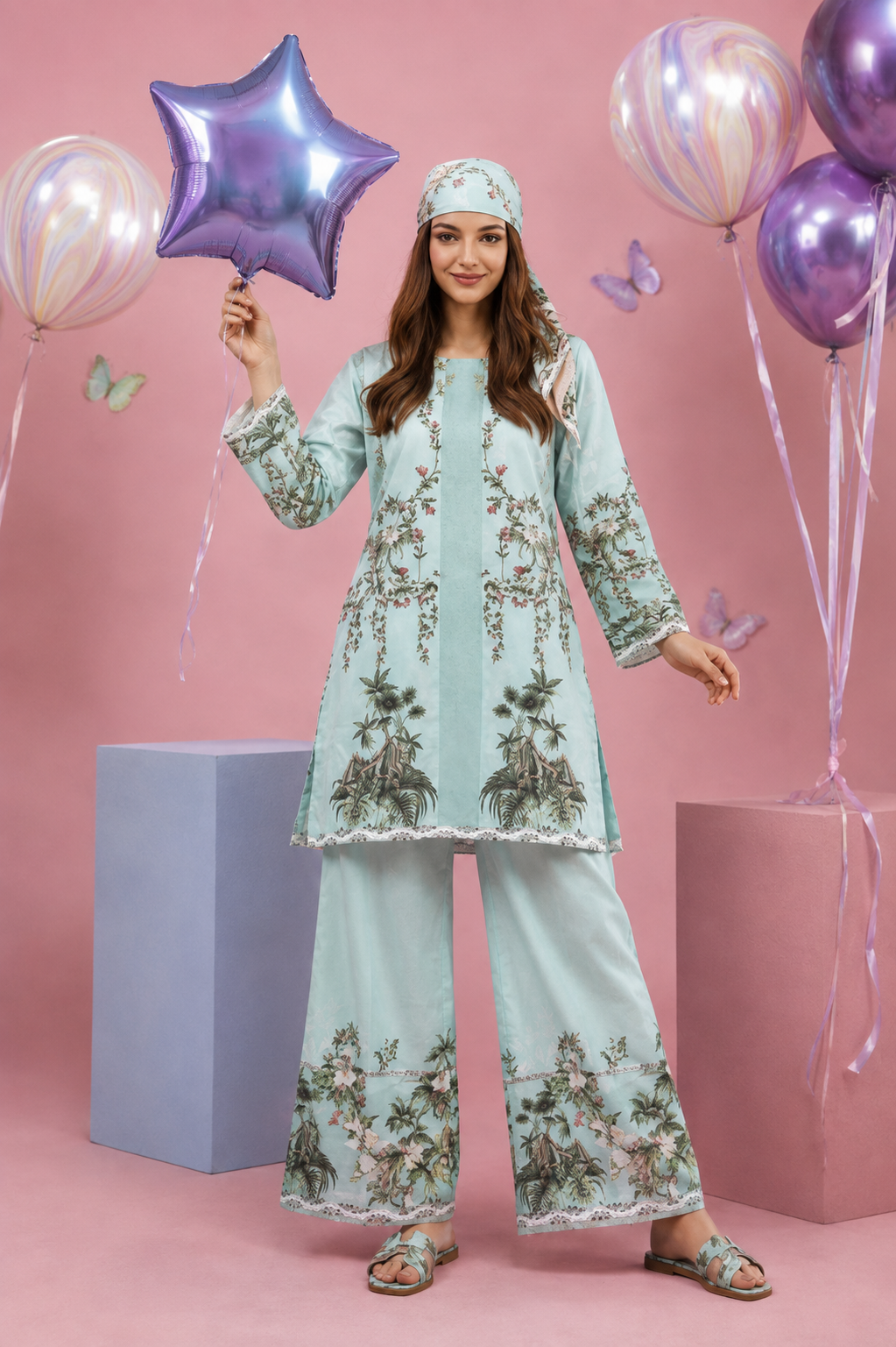 Regalia Cocoon 6 Chapter Floral Printed UNSTITCHED SUIT Printed 2 Piece Suit for Women