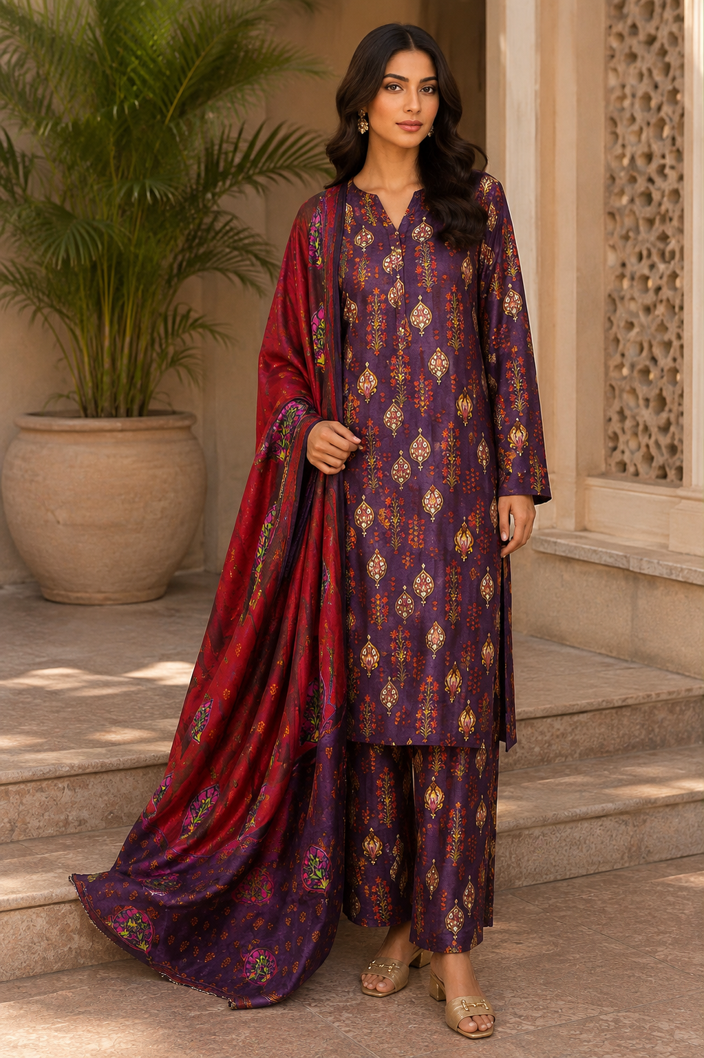 Heer By Blueberry 3-Piece Printed Soft Cotton Suit – Unstitched Soft Cotton Shirt, Dupatta & Trouser