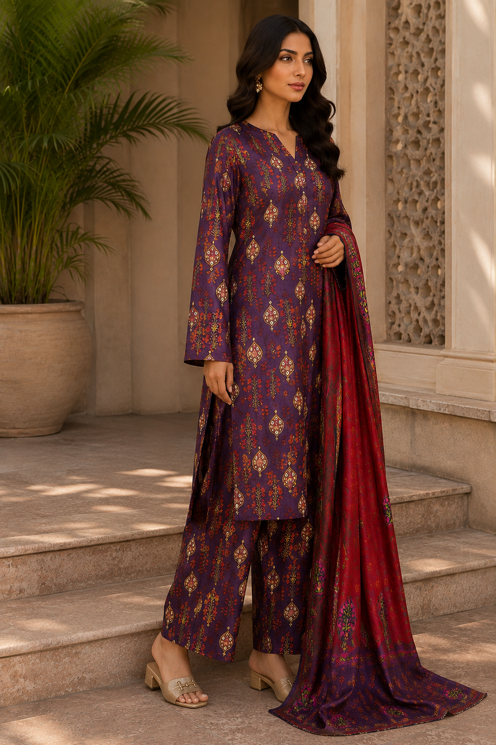 Heer By Blueberry 3-Piece Printed Soft Cotton Suit – Unstitched Soft Cotton Shirt, Dupatta & Trouser