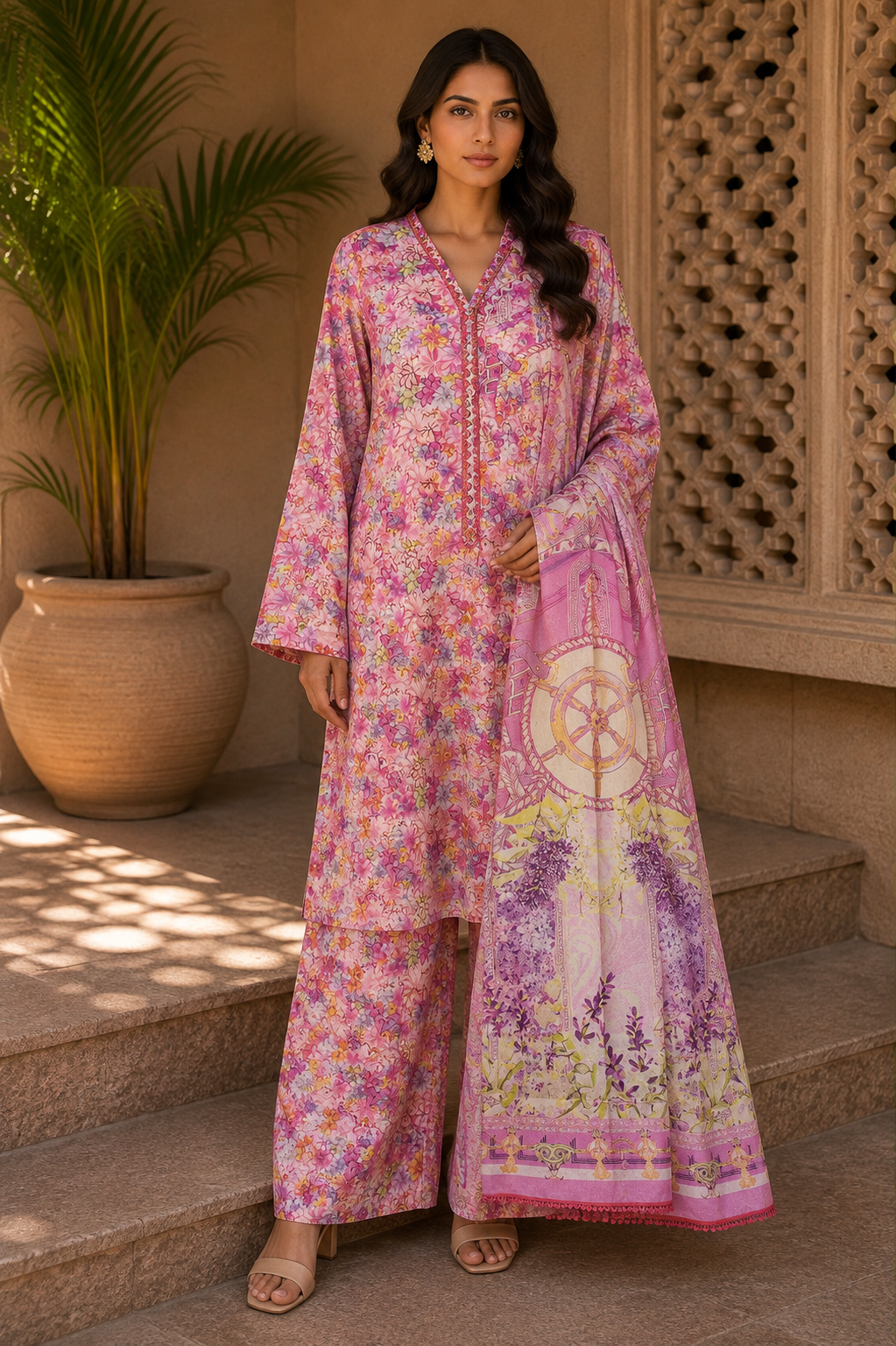 Heer By Blueberry 3-Piece Printed Soft Cotton Suit – Unstitched Soft Cotton Shirt, Dupatta & Trouser