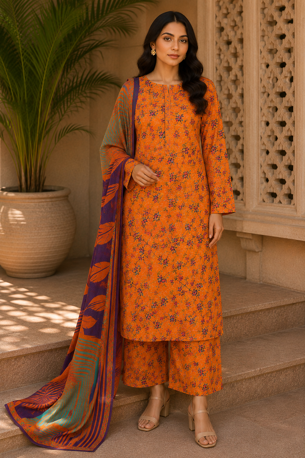 Heer By Blueberry 3-Piece Printed Soft Cotton Suit – Unstitched Soft Cotton Shirt, Dupatta & Trouser
