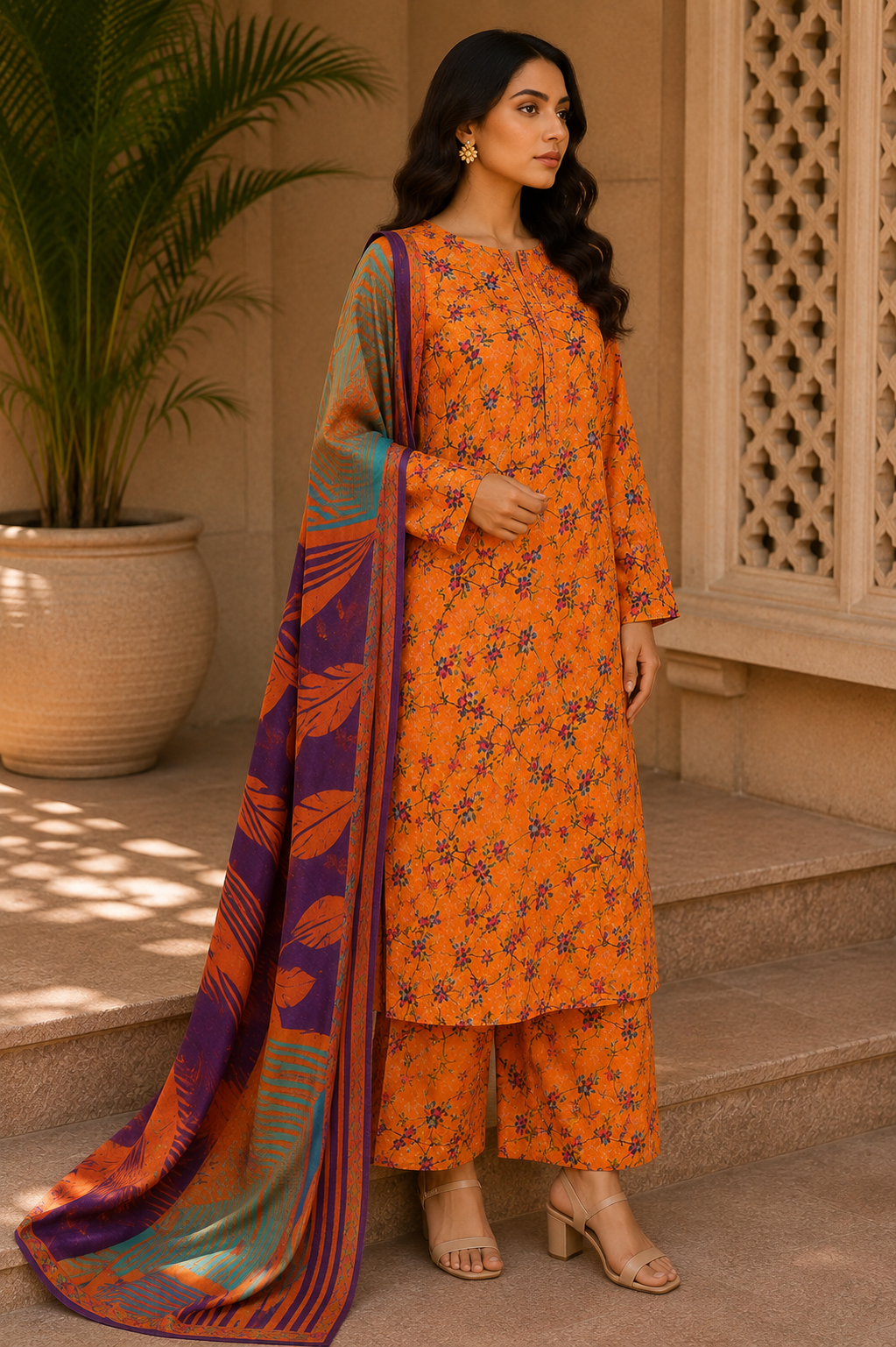 Heer By Blueberry 3-Piece Printed Soft Cotton Suit – Unstitched Soft Cotton Shirt, Dupatta & Trouser