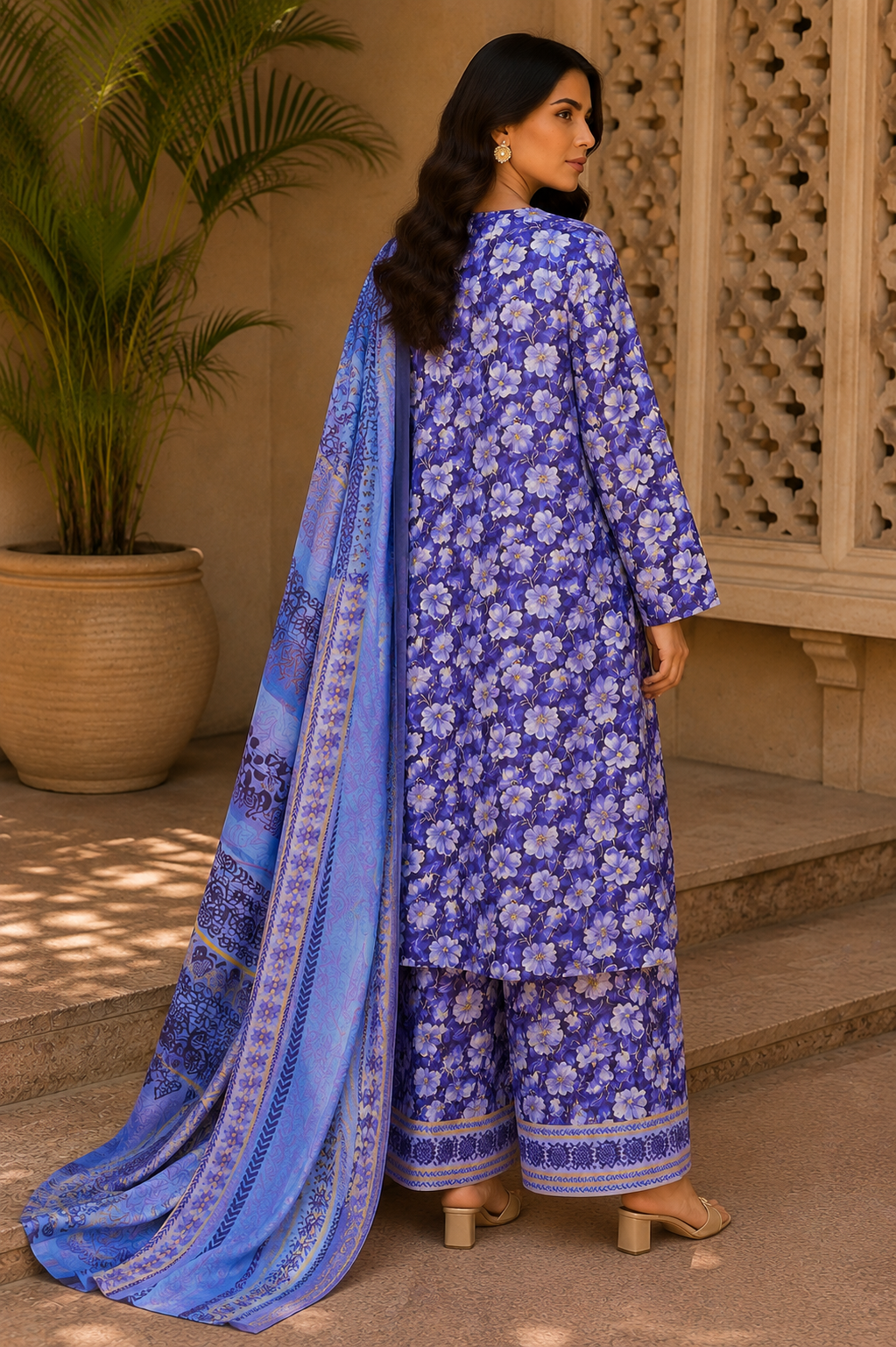 Heer By Blueberry 3-Piece Printed Soft Cotton Suit – Unstitched Soft Cotton Shirt, Dupatta & Trouser
