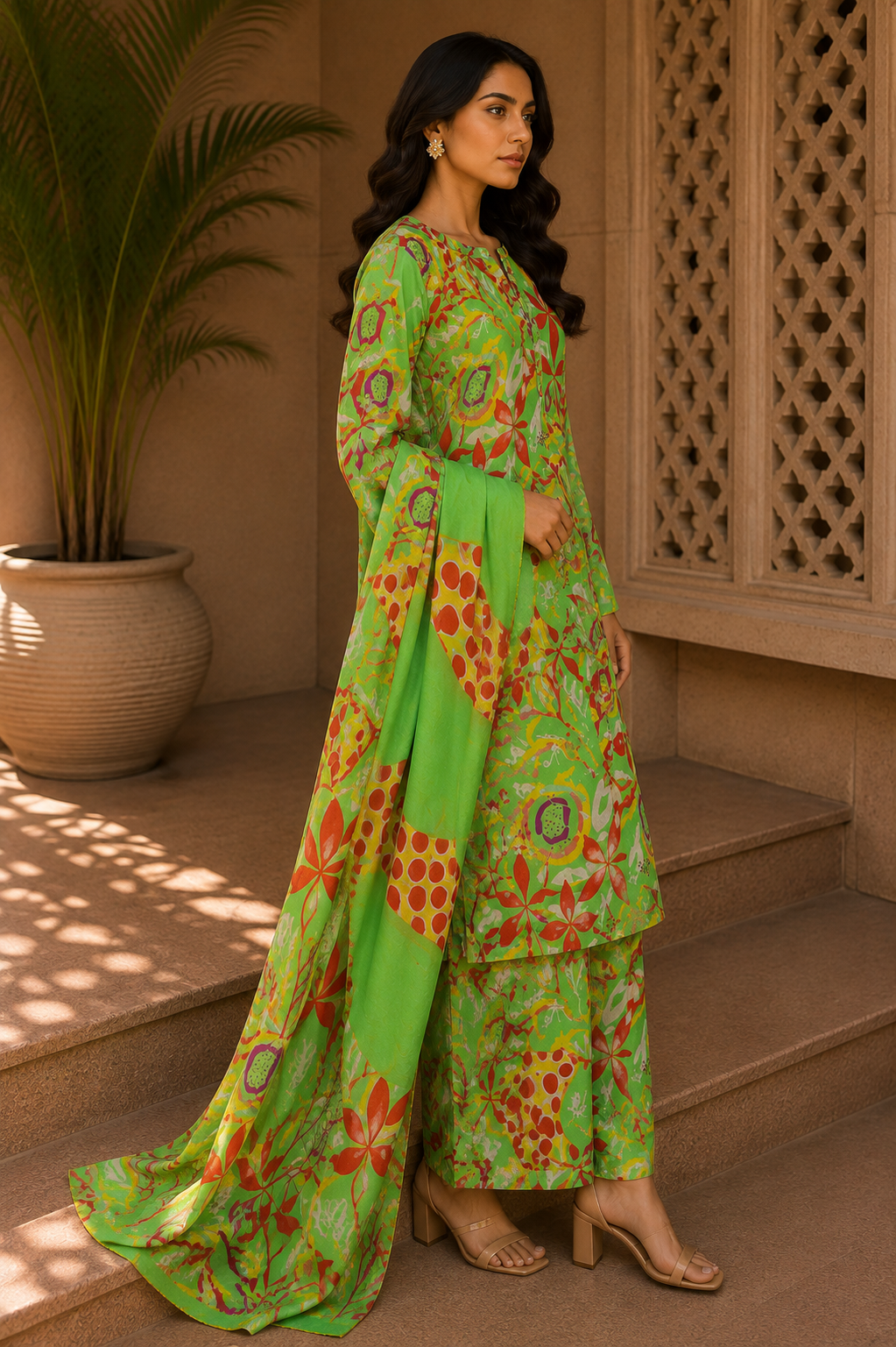 Heer By Blueberry 3-Piece Printed Soft Cotton Suit – Unstitched Soft Cotton Shirt, Dupatta & Trouser