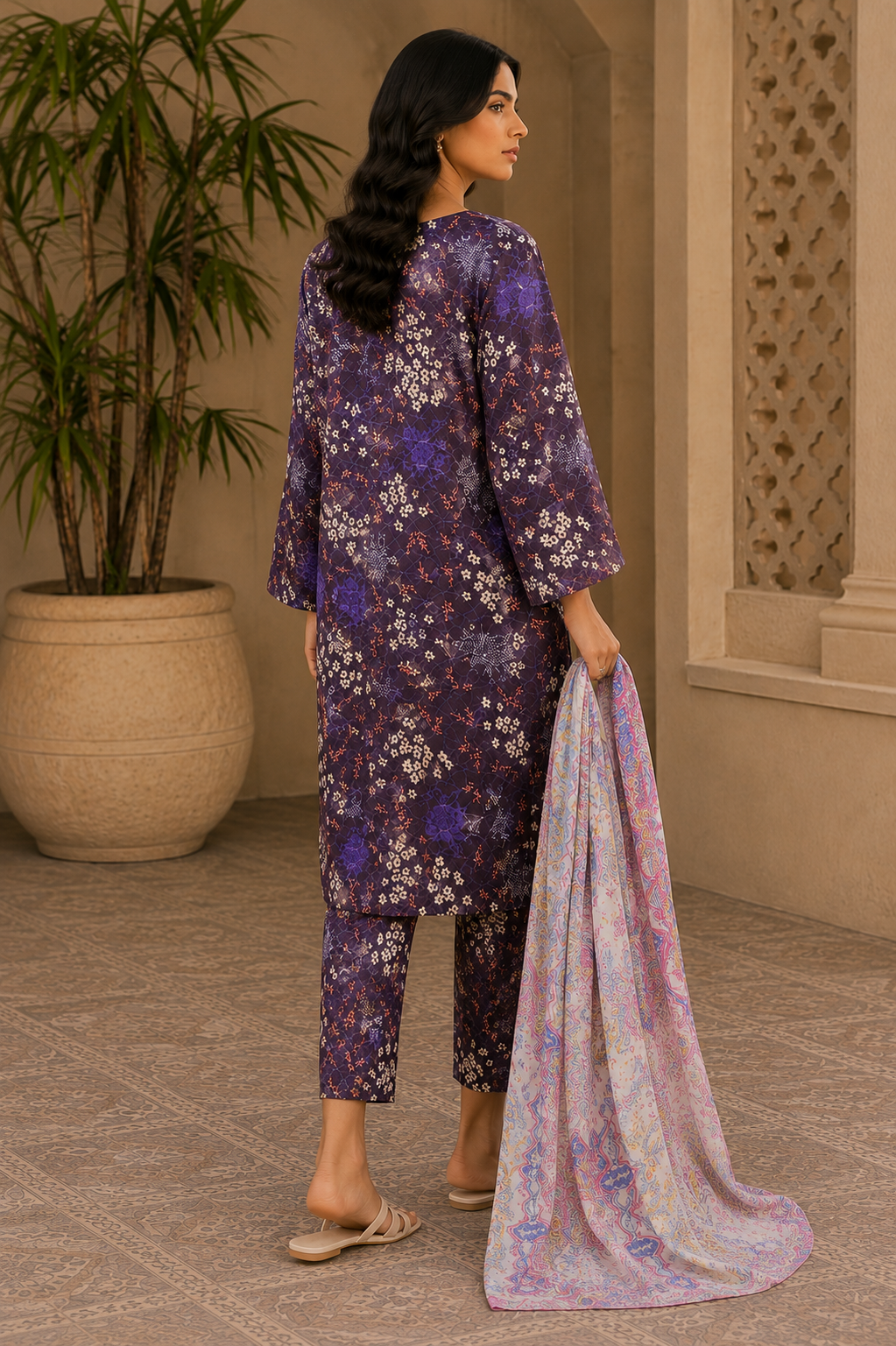 Heer By Blueberry 3-Piece Printed Soft Cotton Suit – Unstitched Soft Cotton Shirt, Dupatta & Trouser