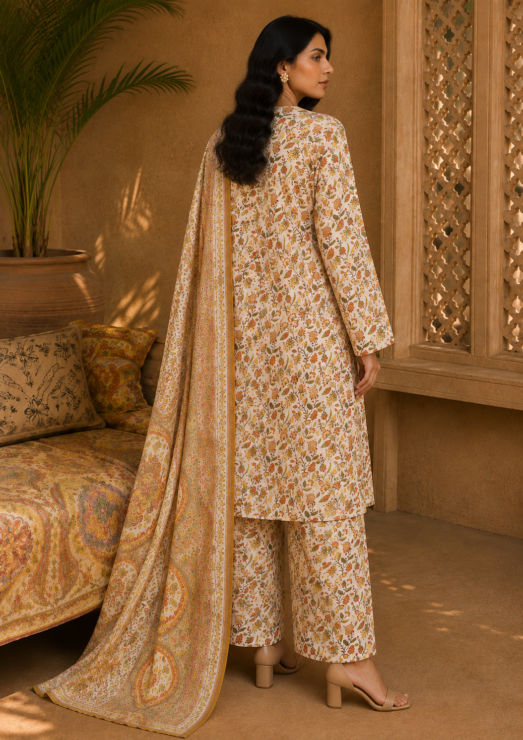 Heer By Blueberry 3-Piece Printed Soft Cotton Suit – Unstitched Soft Cotton Shirt, Dupatta & Trouser