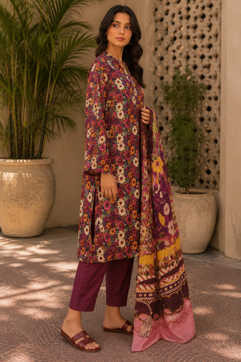 Heer By Blueberry 3-Piece Printed Soft Cotton Suit – Unstitched Soft Cotton Shirt, Dupatta & Trouser