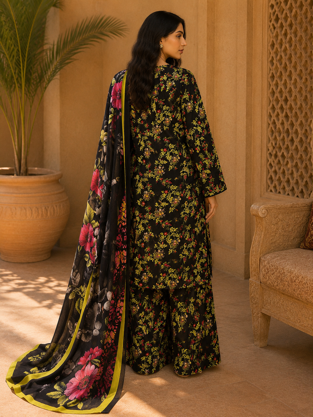 Heer By Blueberry 3-Piece Printed Soft Cotton Suit – Unstitched Soft Cotton Shirt, Dupatta & Trouser