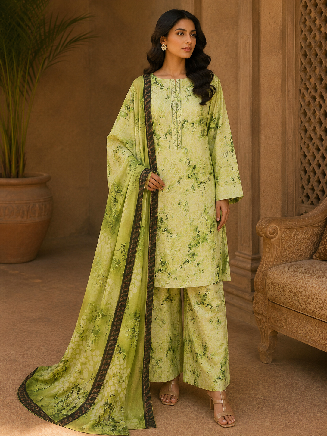 Heer By Blueberry 3-Piece Printed Soft Cotton Suit – Unstitched Soft Cotton Shirt, Dupatta & Trouser