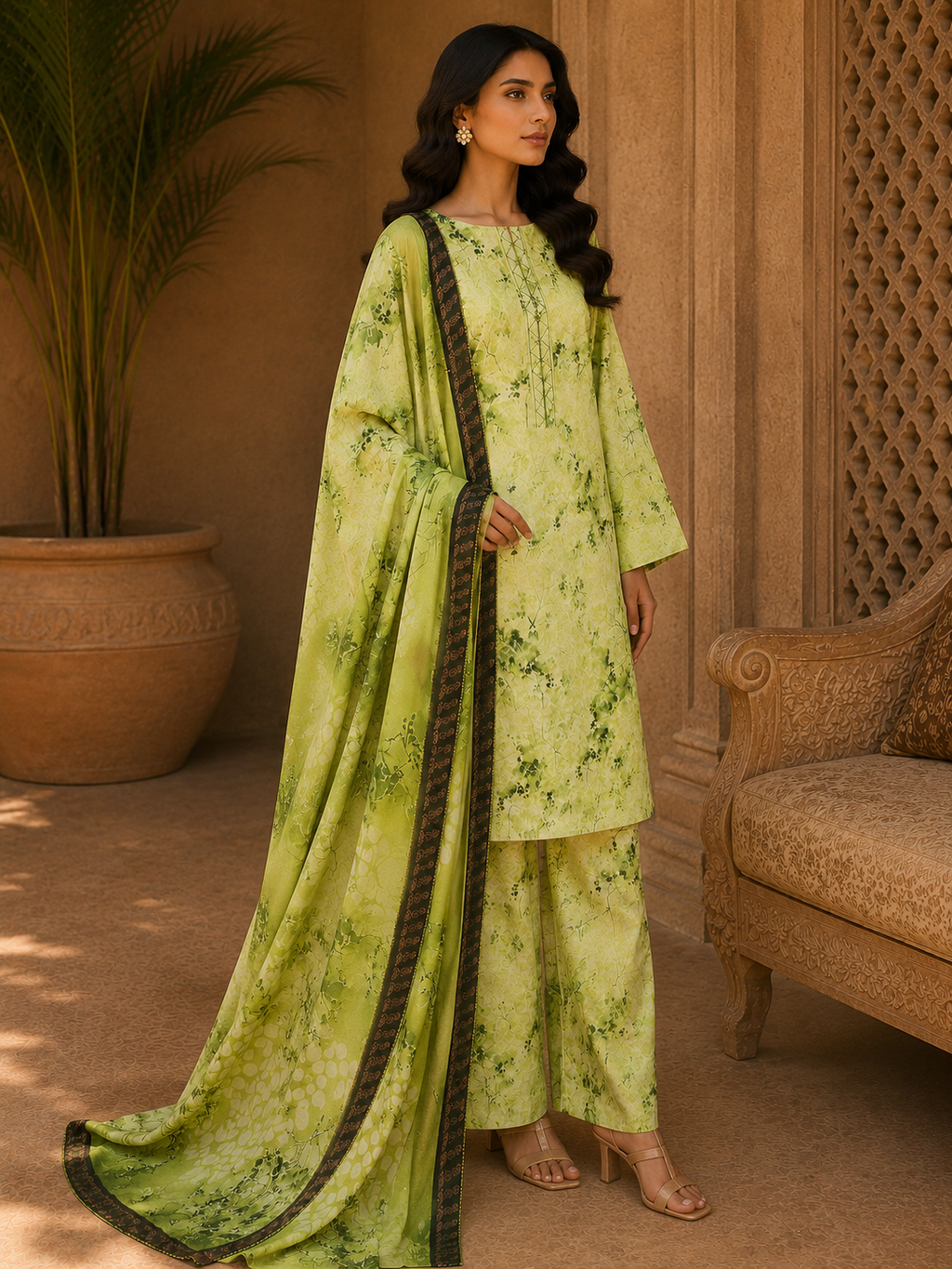 Heer By Blueberry 3-Piece Printed Soft Cotton Suit – Unstitched Soft Cotton Shirt, Dupatta & Trouser