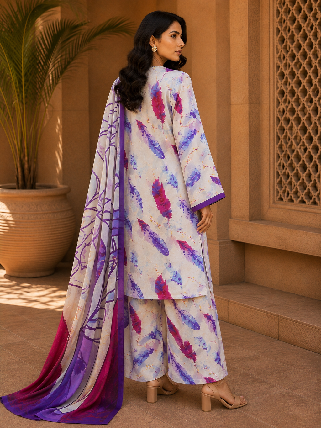 Heer By Blueberry 3-Piece Printed Soft Cotton Suit – Unstitched Soft Cotton Shirt, Dupatta & Trouser