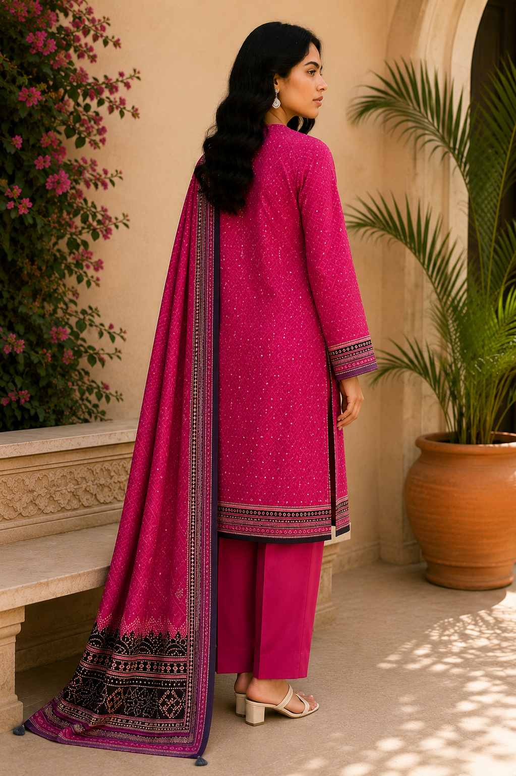Khaadi 3-Piece Printed Lawn Suit – Unstitched Printed Dupatta Shirt & Dyed Lawn Trouser