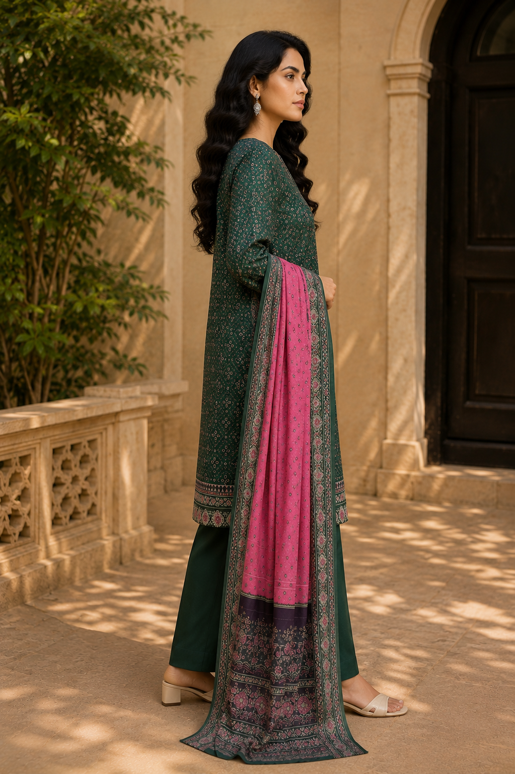 Khaadi 3-Piece Printed Lawn Suit – Unstitched Printed Dupatta Shirt & Dyed Lawn Trouser