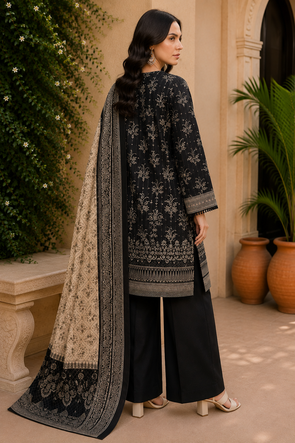 Khaadi 3-Piece Printed Lawn Suit – Unstitched Printed Dupatta Shirt & Dyed Lawn Trouser