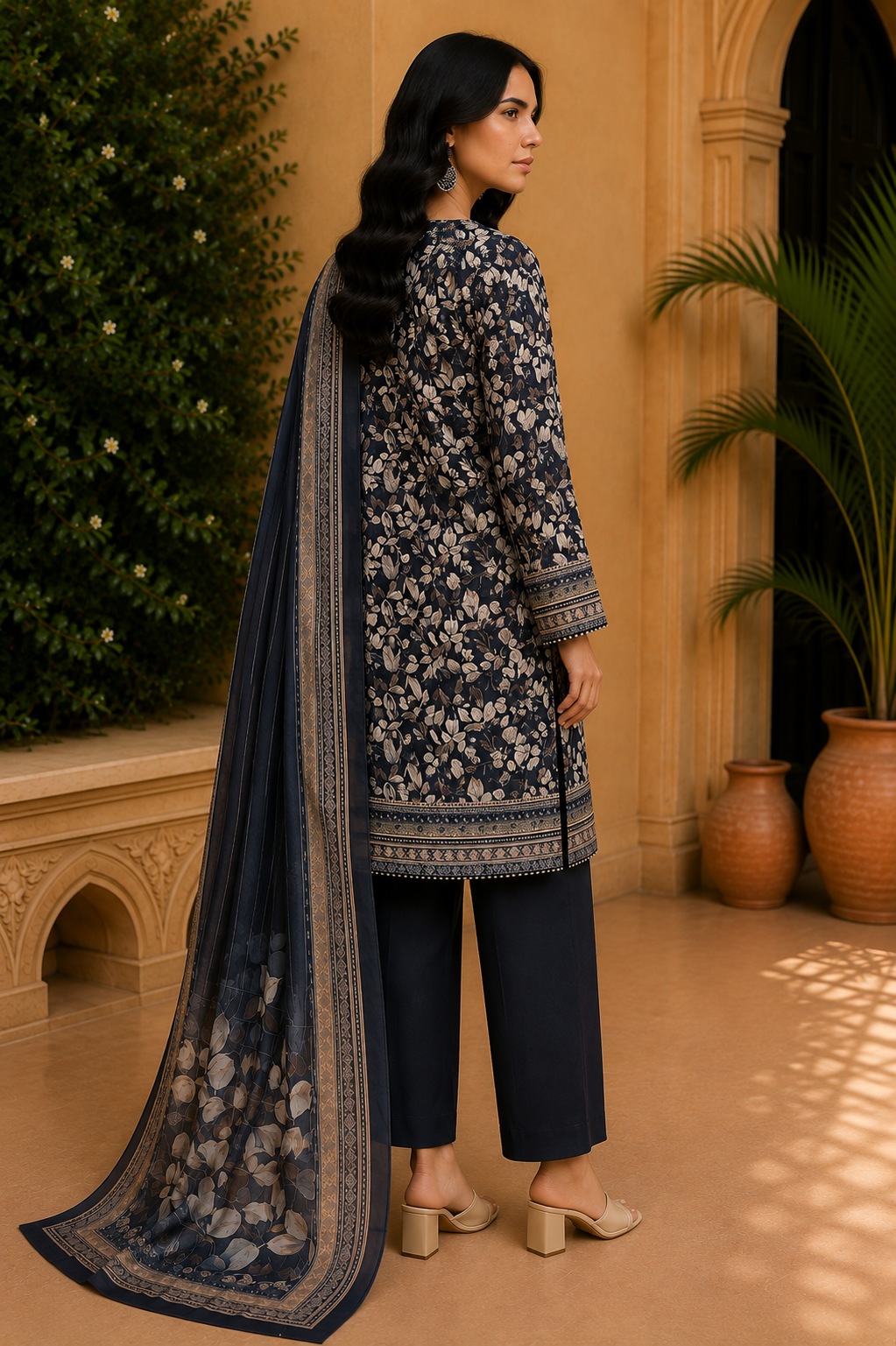 Khaadi 3-Piece Printed Lawn Suit – Unstitched Printed Dupatta Shirt & Dyed Lawn Trouser