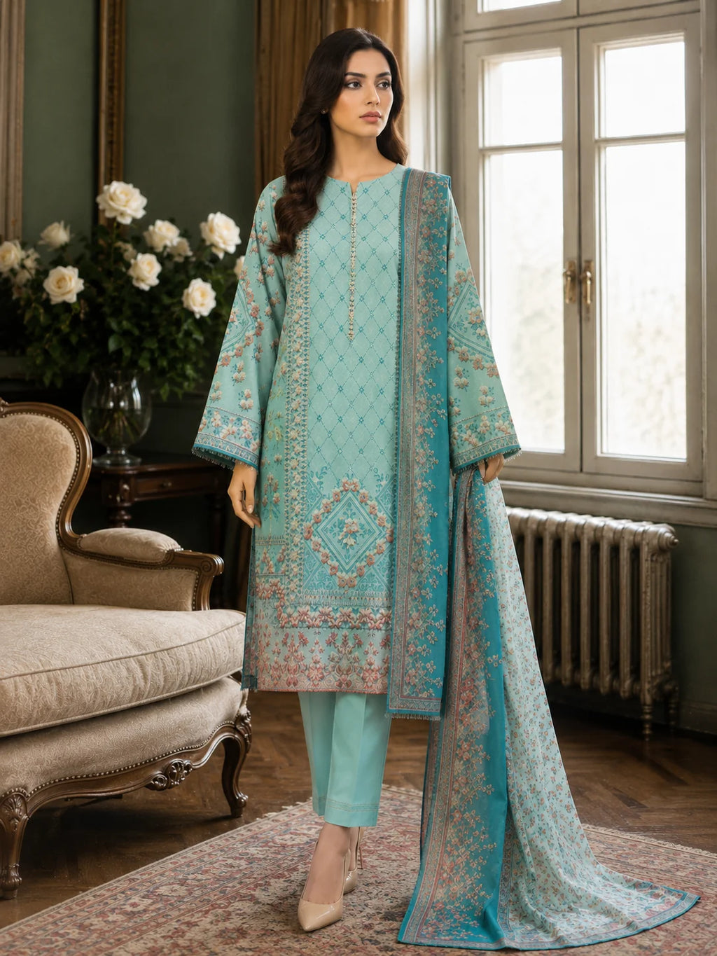MTJ Tariq Jamil 2 Piece Printed Lawn Suit Shirt & Dupatta | Premium Unstitched Summer Collection 2026