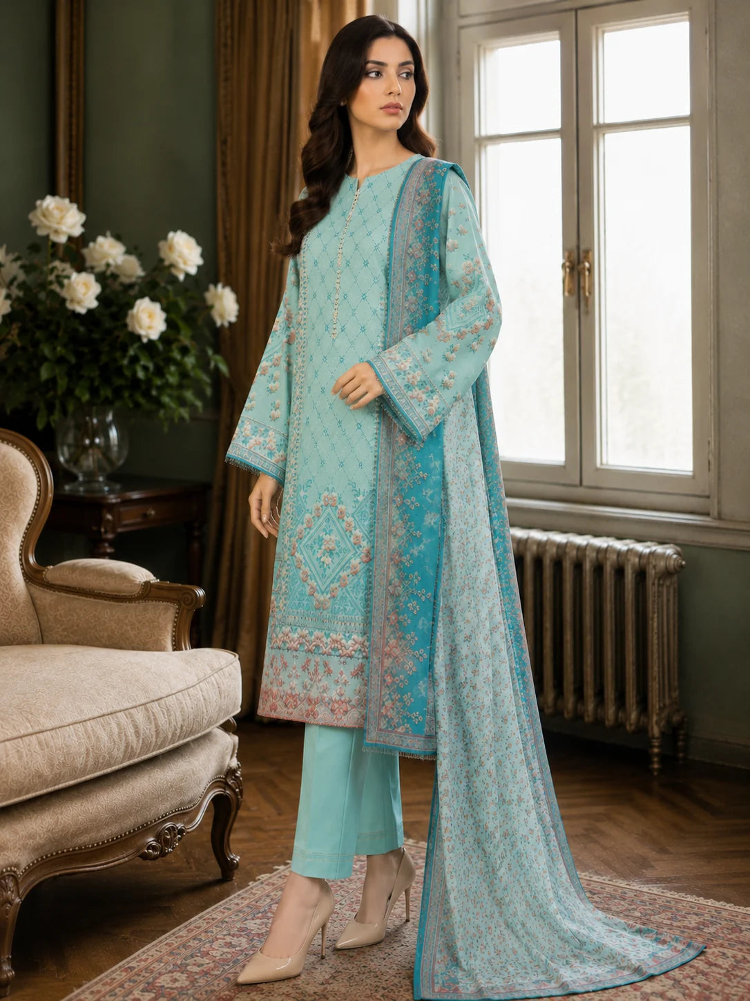 MTJ Tariq Jamil 2 Piece Printed Lawn Suit Shirt & Dupatta | Premium Unstitched Summer Collection 2026