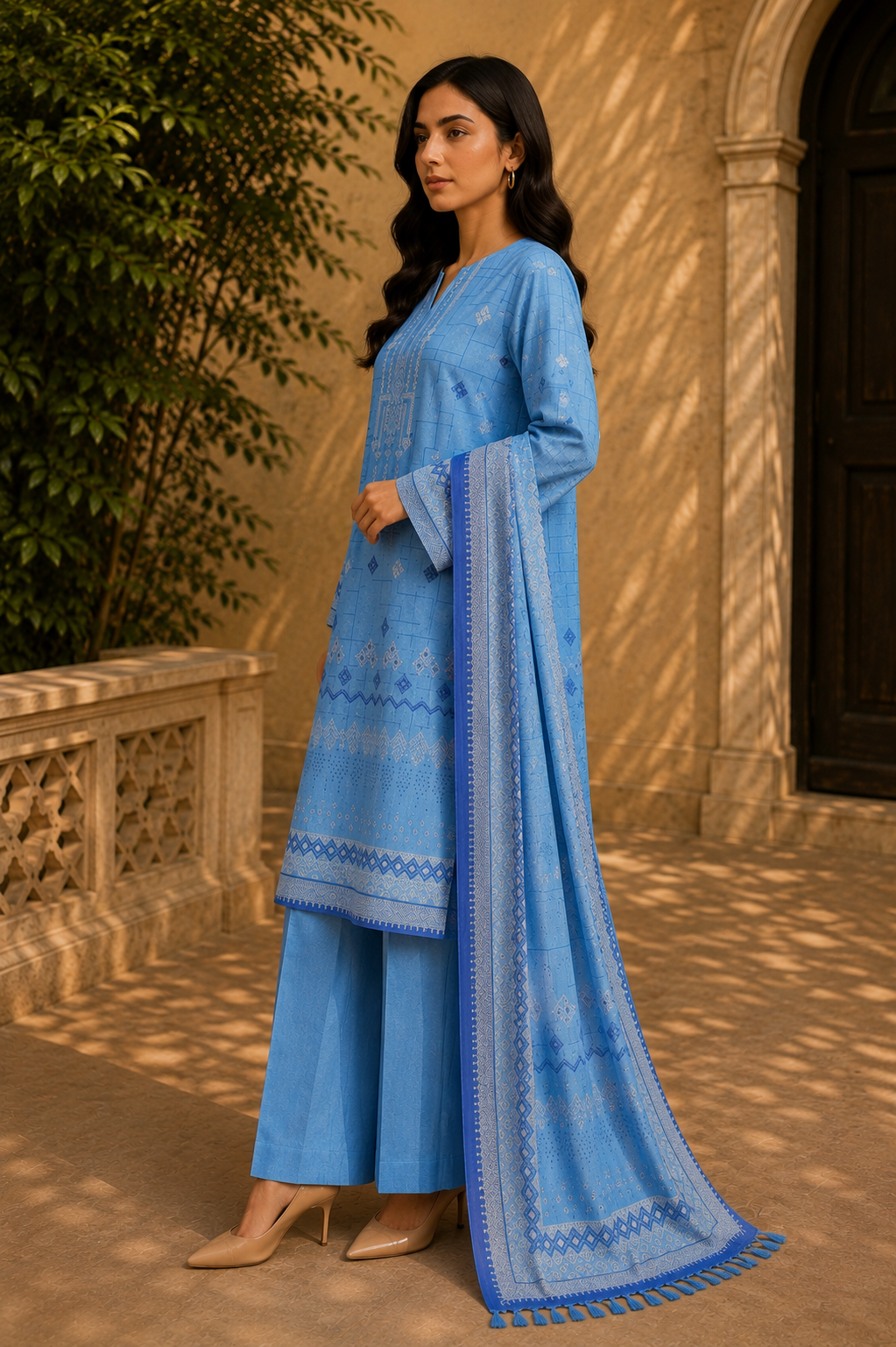 Sapphire Intermix 3-Piece Digital Printed Lawn Suit – Unstitched Shirt, Dupatta & Dyed Trouser