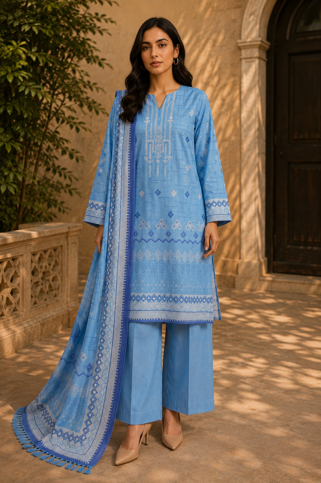 Sapphire Intermix 3-Piece Digital Printed Lawn Suit – Unstitched Shirt, Dupatta & Dyed Trouser
