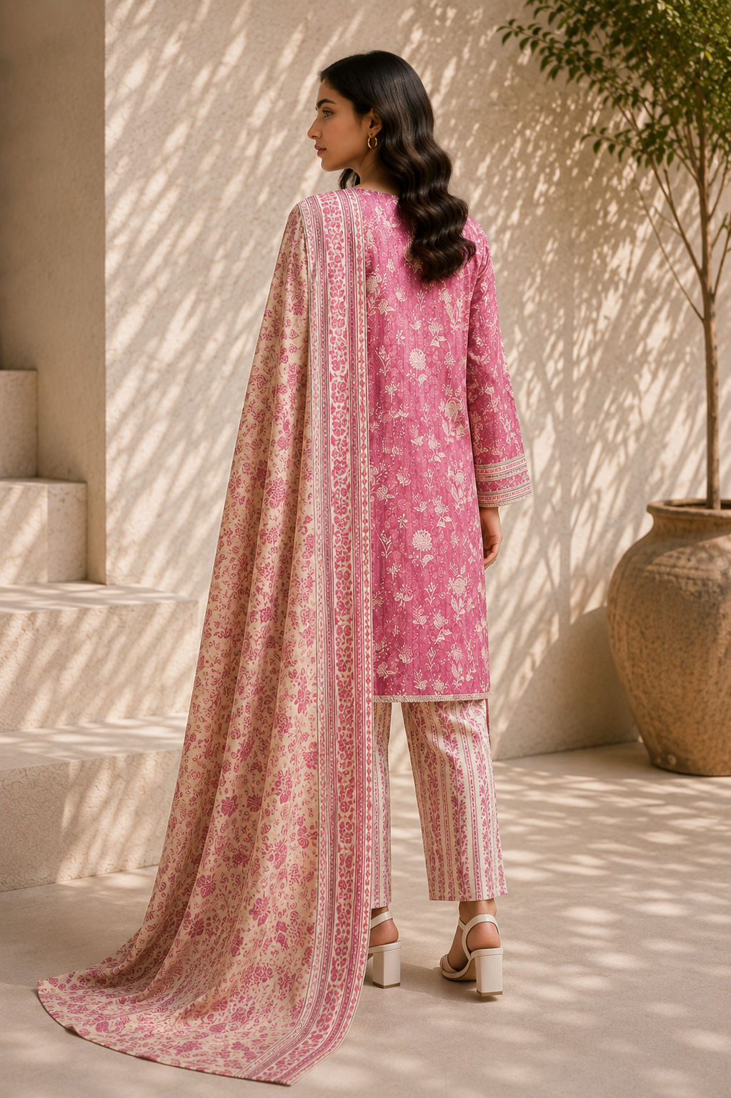 Saya 3 Piece Printed Lawn Suit for Women Unstitched Suit/|Shirt, Dupatta & Dyed Cambric Trouser