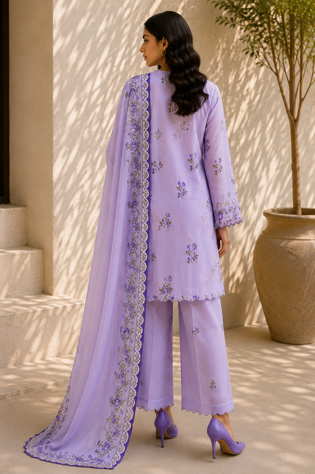 Saya 3 Piece Printed Lawn Suit for Women Unstitched Suit/|Shirt, Dupatta & Dyed Cambric Trouser