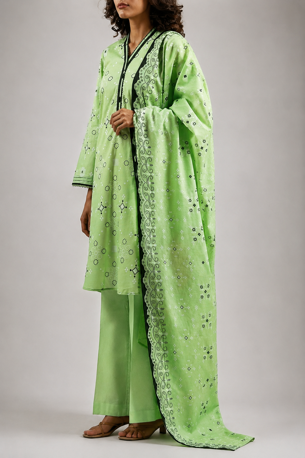 Saya 3 Piece Printed Lawn Suit for Women Unstitched Suit/|Shirt, Dupatta & Dyed Cambric Trouser