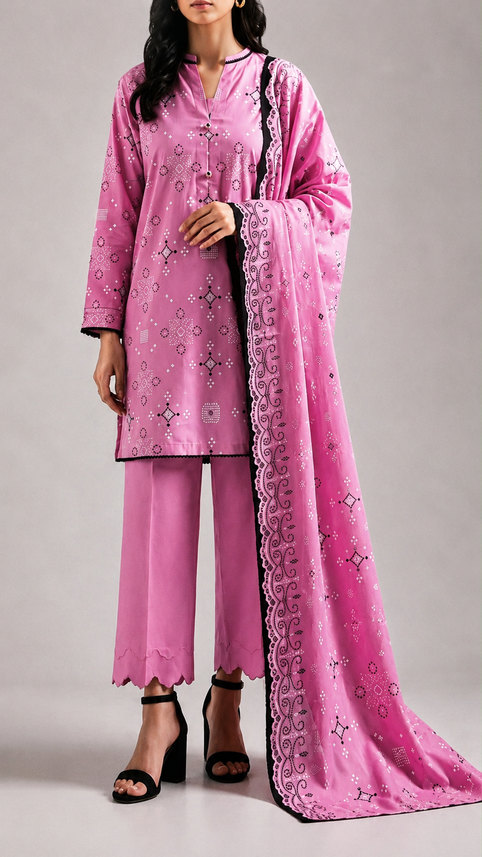 Saya 3 Piece Printed Lawn Suit for Women Unstitched Suit/|Shirt, Dupatta & Dyed Cambric Trouser
