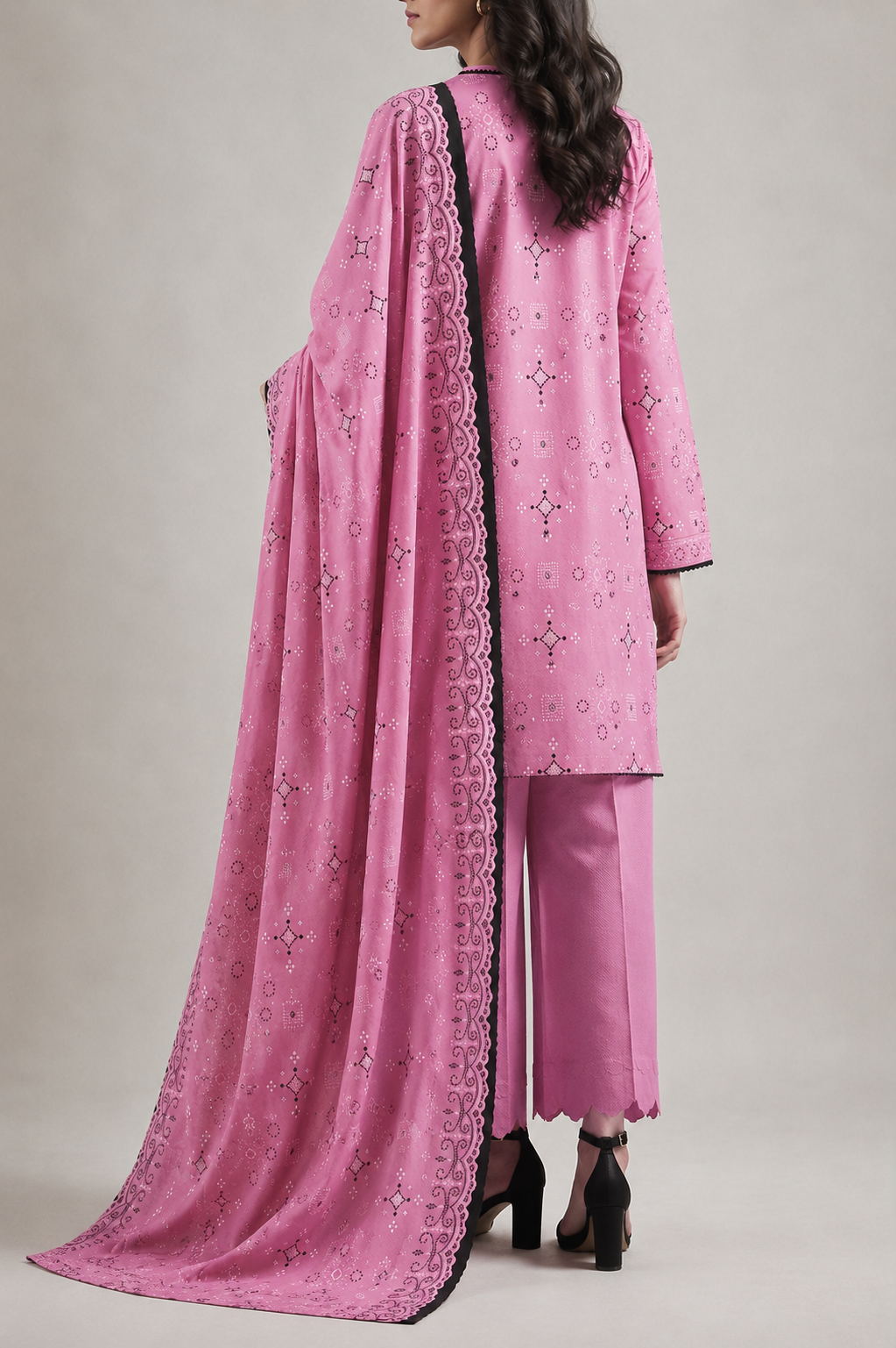 Saya 3 Piece Printed Lawn Suit for Women Unstitched Suit/|Shirt, Dupatta & Dyed Cambric Trouser