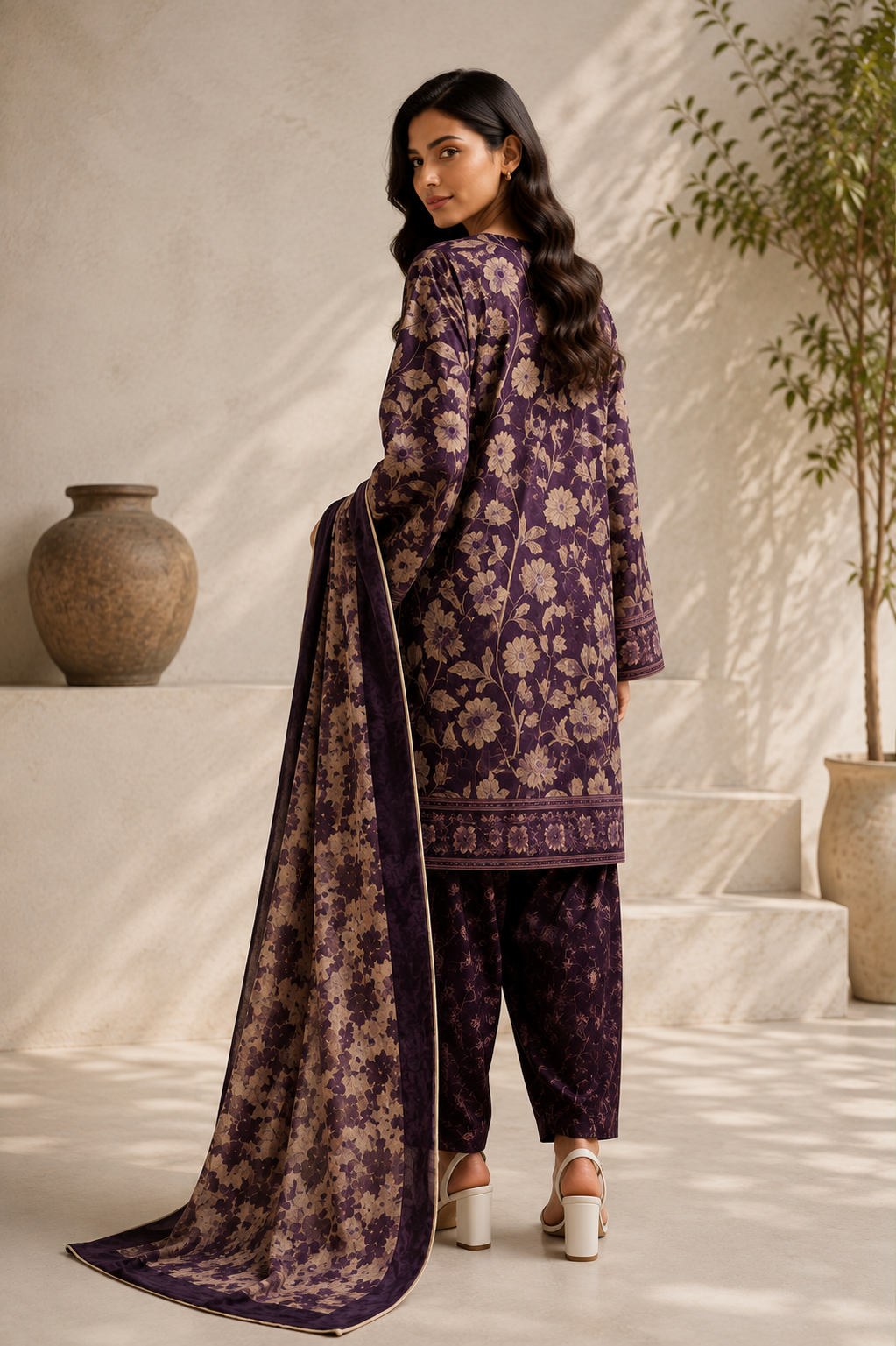Saya 3 Piece Printed Lawn Suit for Women Unstitched Suit/|Shirt, Dupatta & Dyed Cambric Trouser